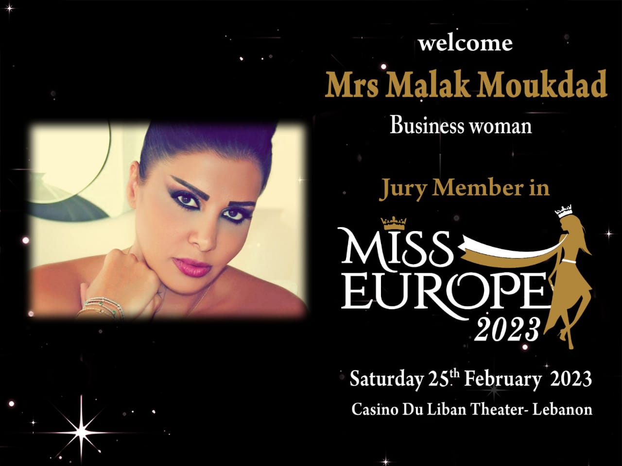 سيدة الأعمال ملاك المقداد عضو لجنة تحكيم Miss Europe 2023 بدفعتها التاسعة في Casino du Liban
